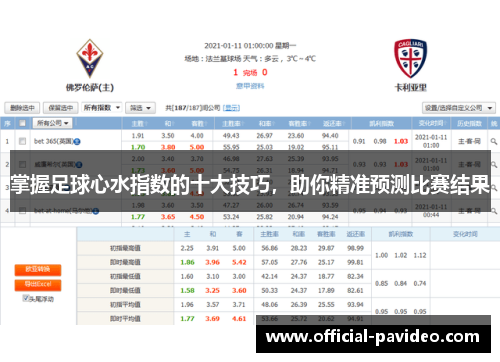 掌握足球心水指数的十大技巧，助你精准预测比赛结果